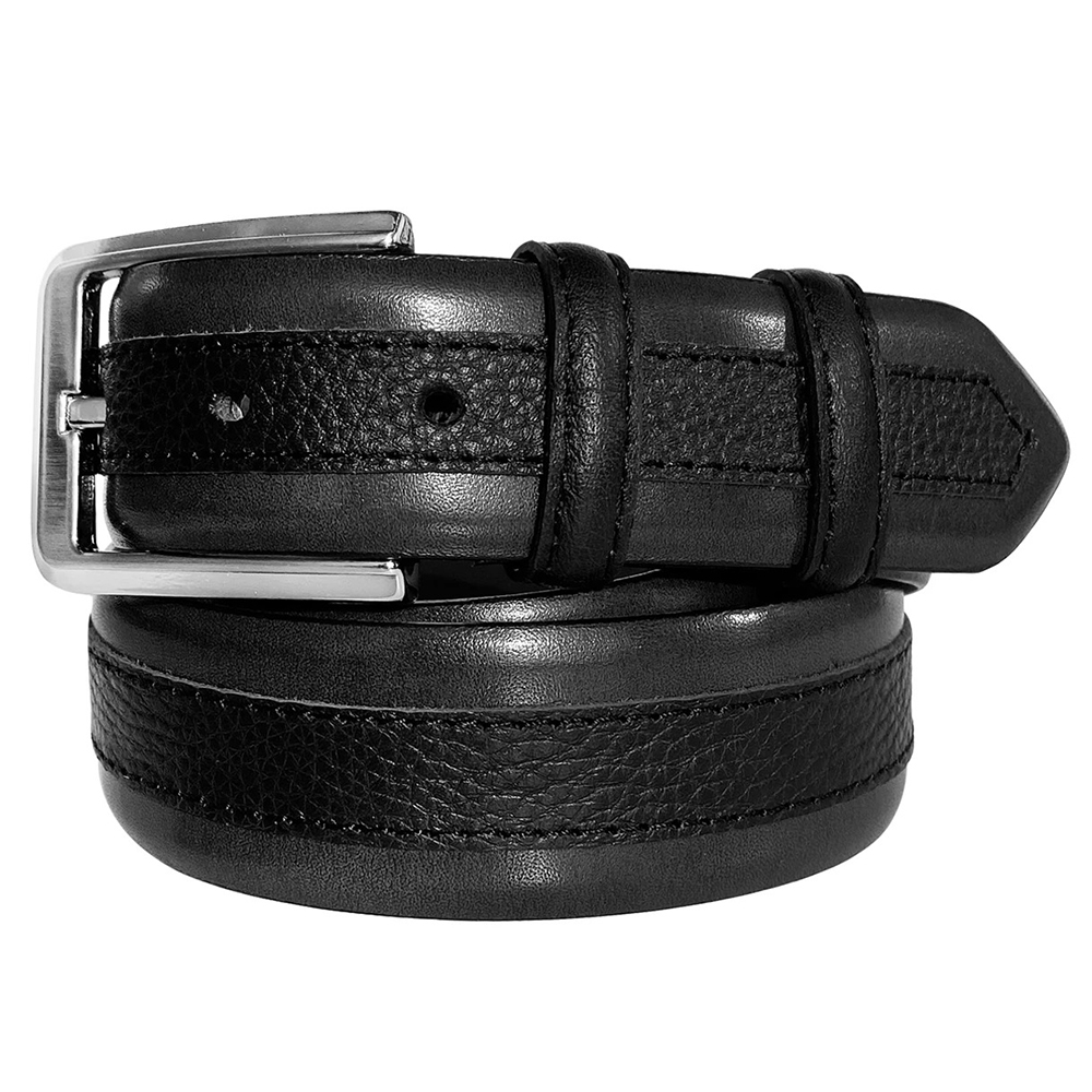 Corrente CBelt-4002 Contrast Leather Belt Grey Black Image