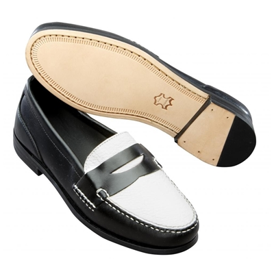 mens black and white penny loafers