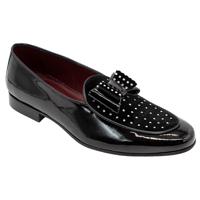 Duca by Matiste Maratea Patent Velvet Shoes Black Clear Crystals Image