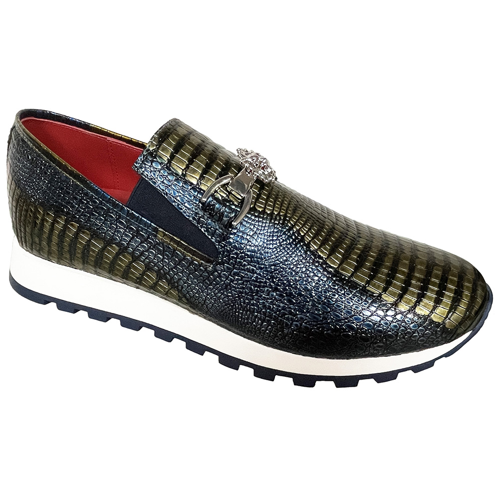 Emilio Franco Couture EF331 Calfskin Snake Print Shoes Navy / Yellow Image