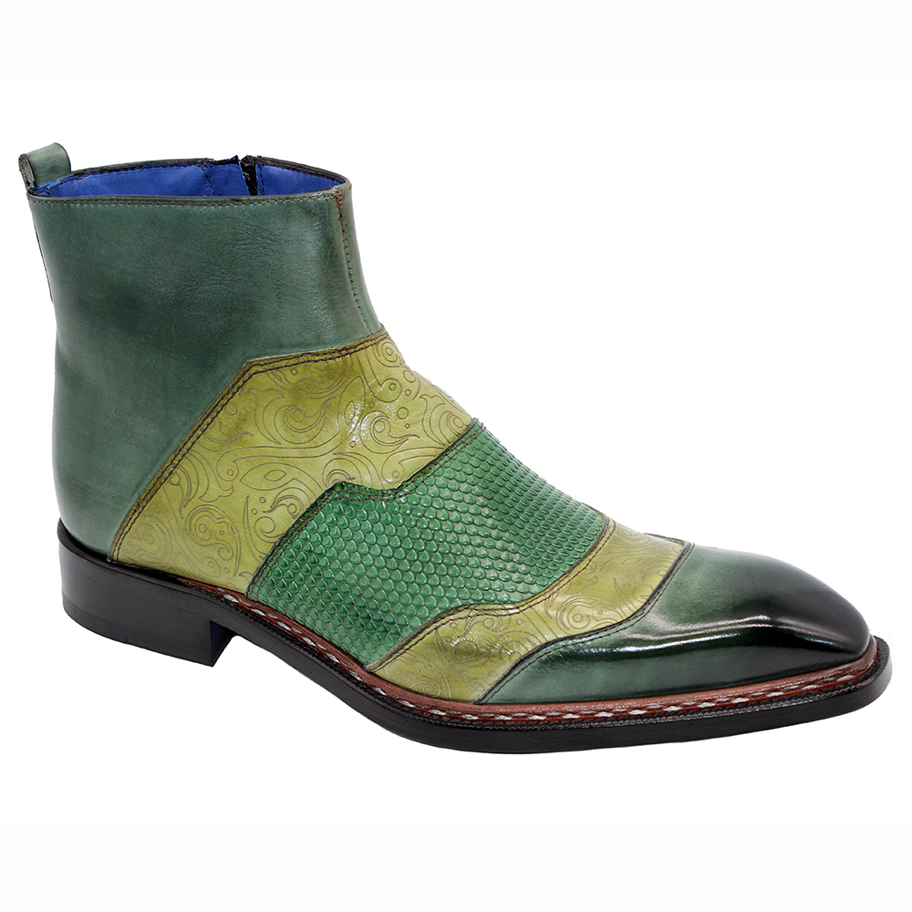 Emilio Franco Lucio Leather Boots Green Combo Image