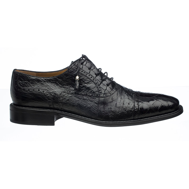 Ferrini 203 / 528 Alligator & Ostrich Quill Cap Toe Shoes Black Image