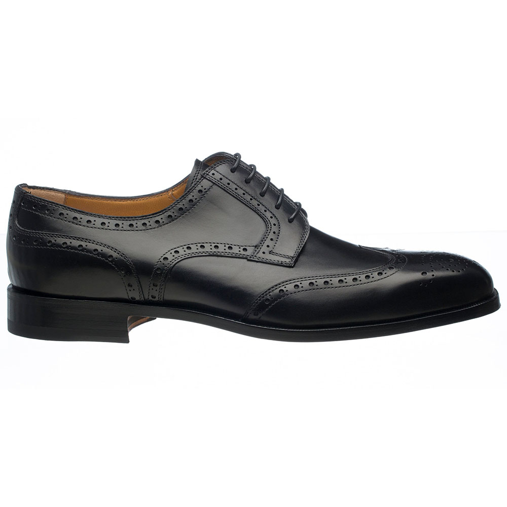 Ferrini 3704 French Calfskin Wingtip Shoes Black Image