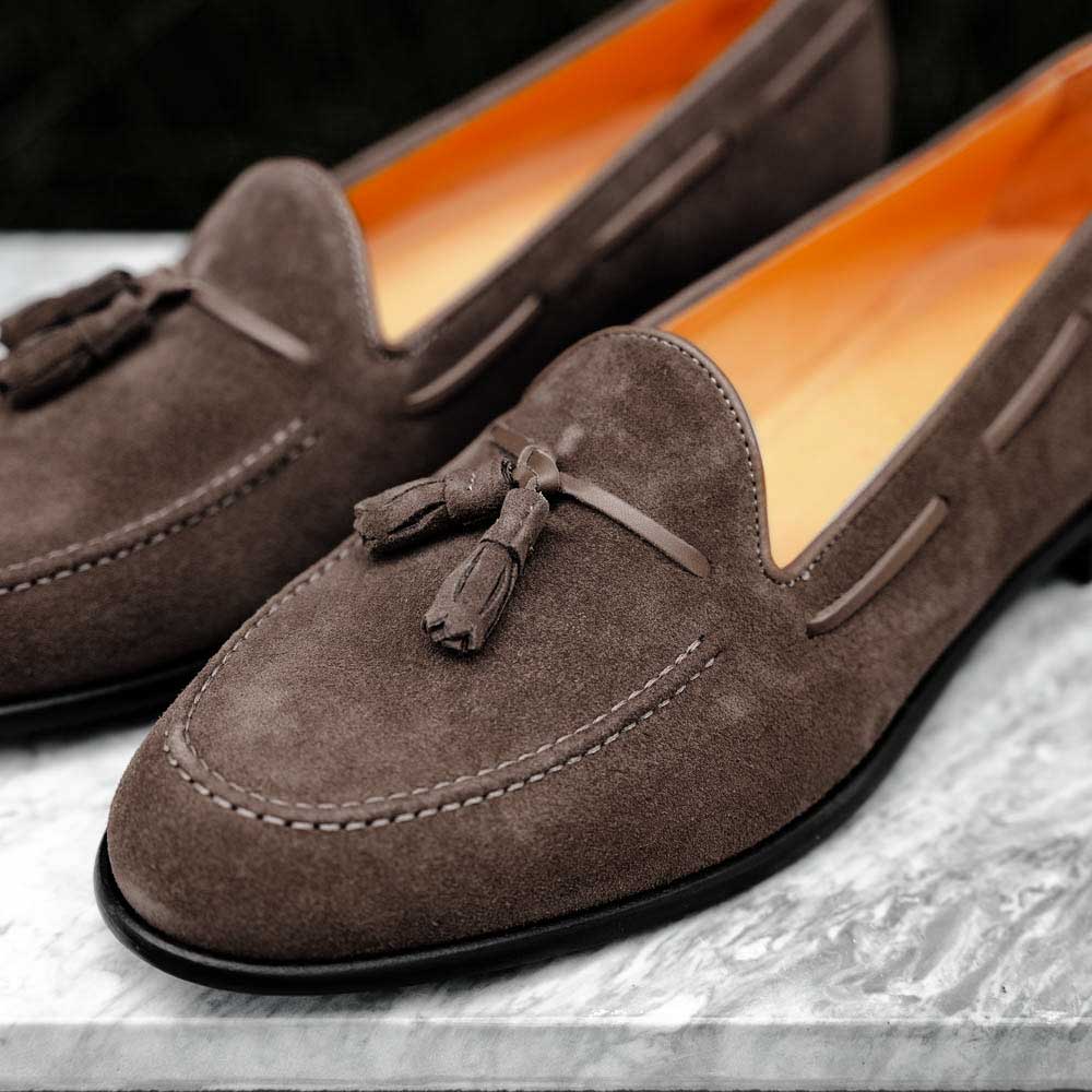 Zelli Franco Suede Goatskin Tassel Loafers Chocolate | MensDesignerShoe.com
