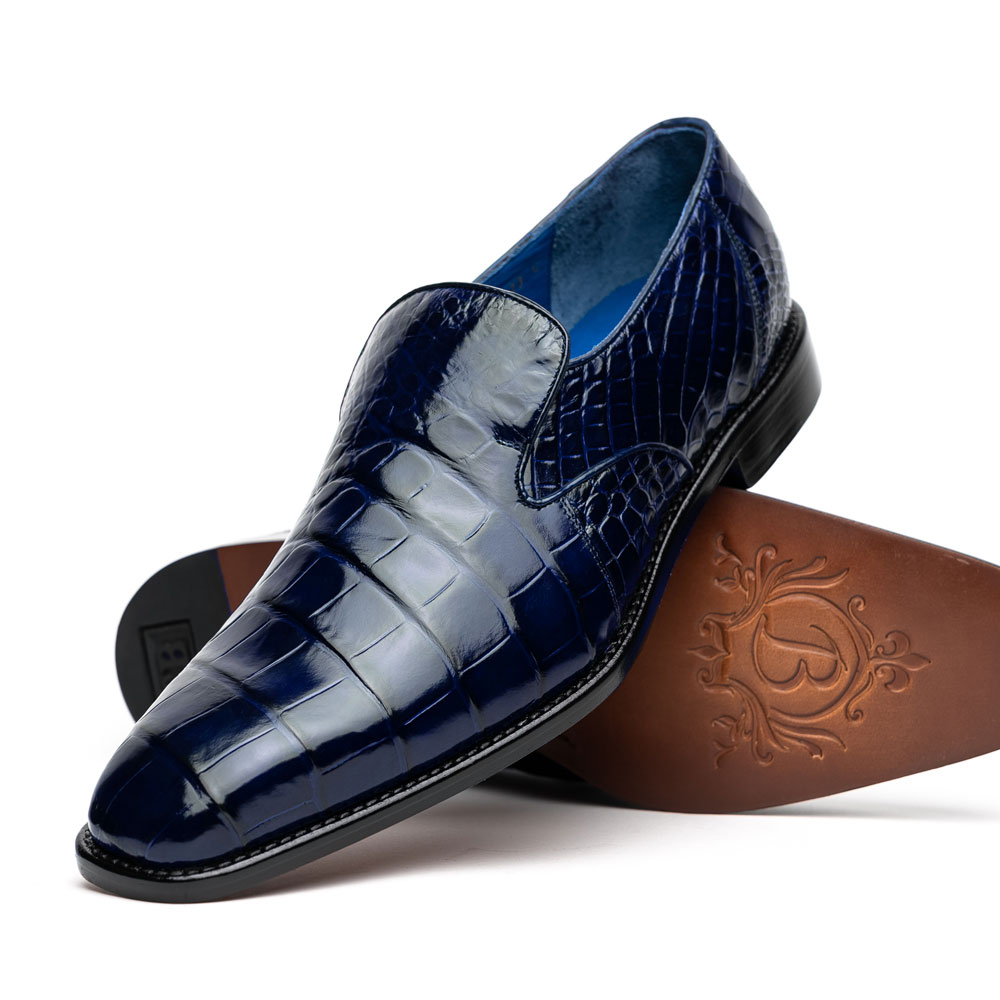 Belvedere Genova Genuine Alligator Shoes Navy | MensDesignerShoe.com
