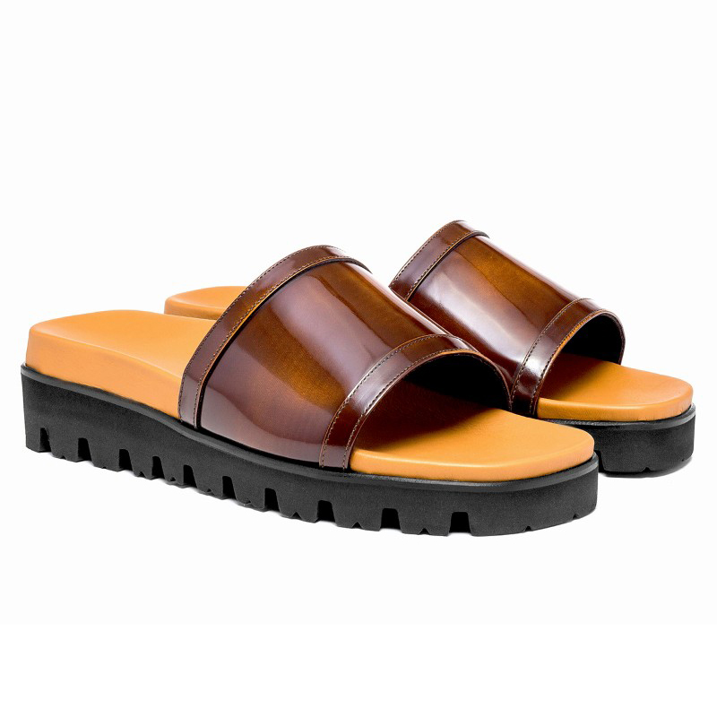 Guido Maggi Vieste Calfskin Sandals Shiny Brown Image