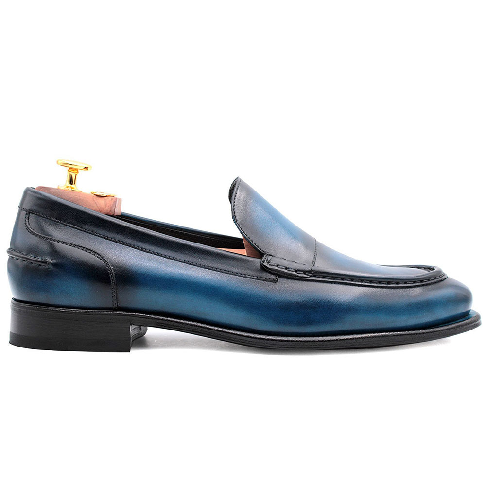 Harris Firenze 1913 Calfskin Leather Moccasin Shoes Blue Image