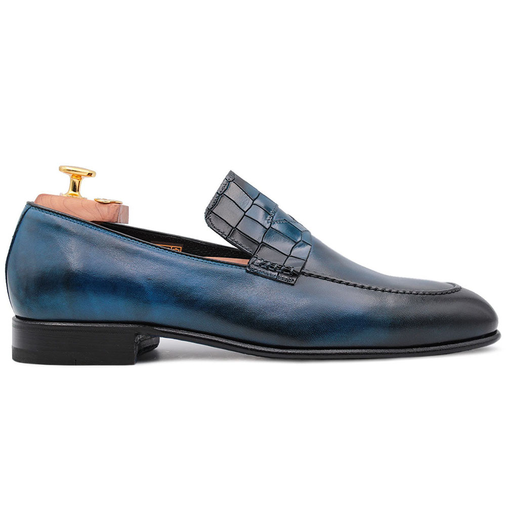 Harris Shoes 1913 Calfskin Slip-on Loafers Blue Image