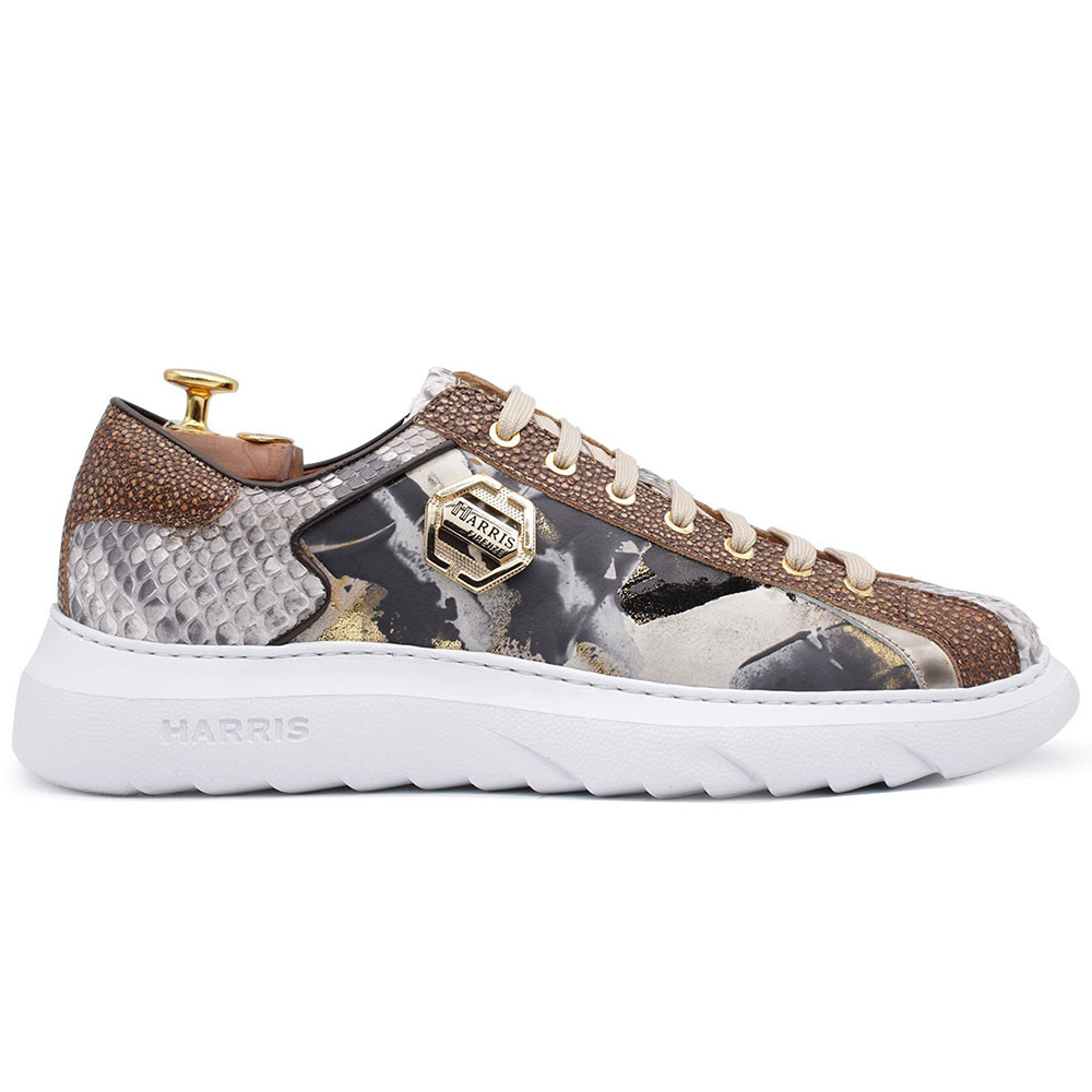 Harris Shoes 1913 Camouflage Embossed Leather Sneakers Gold Image