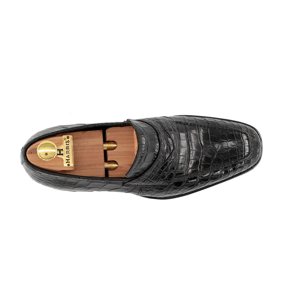 Harris Shoes 1913 Crocodile Leather Moccasin Nero | MensDesignerShoe.com