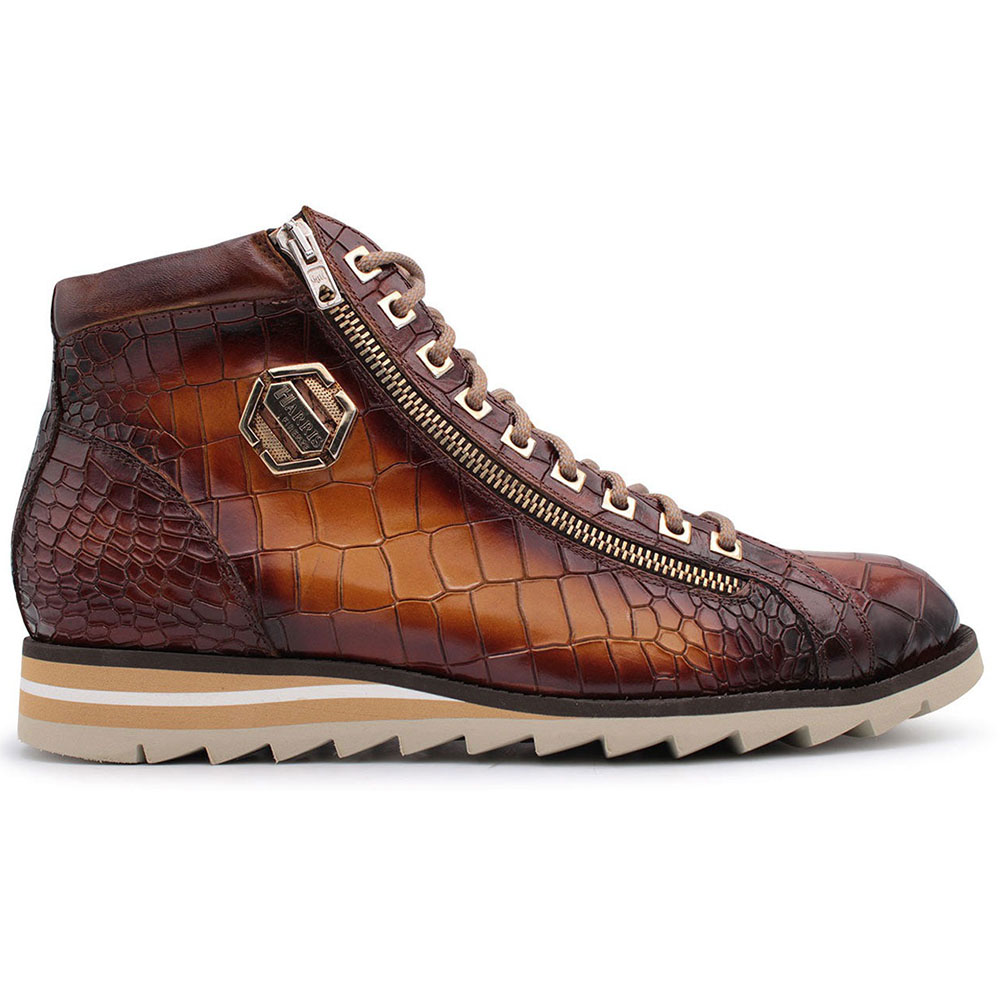 Harris Shoes 1913 Crocodile Print Calfskin Leather Ankle Boots Brown Image