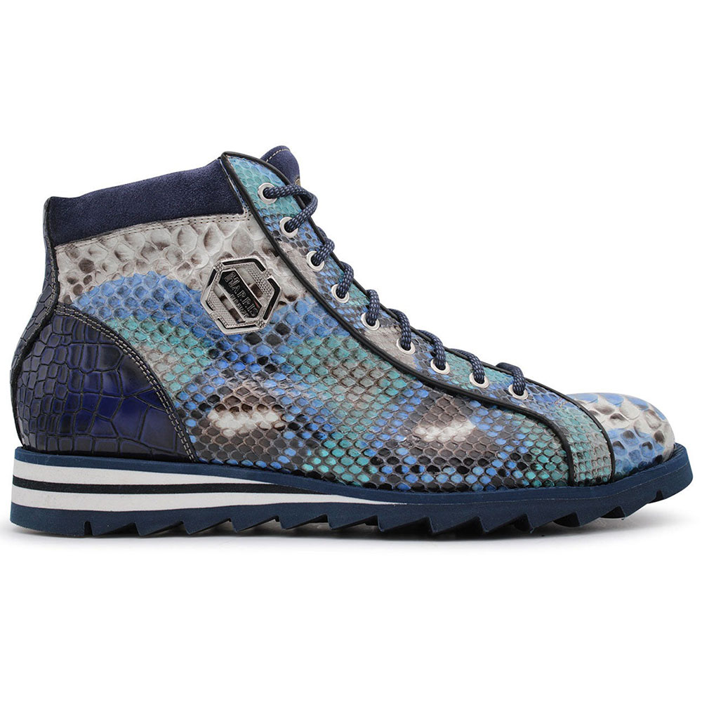 Harris Shoes 1913 Genuine Python Leather Ankle Boots Blu Image