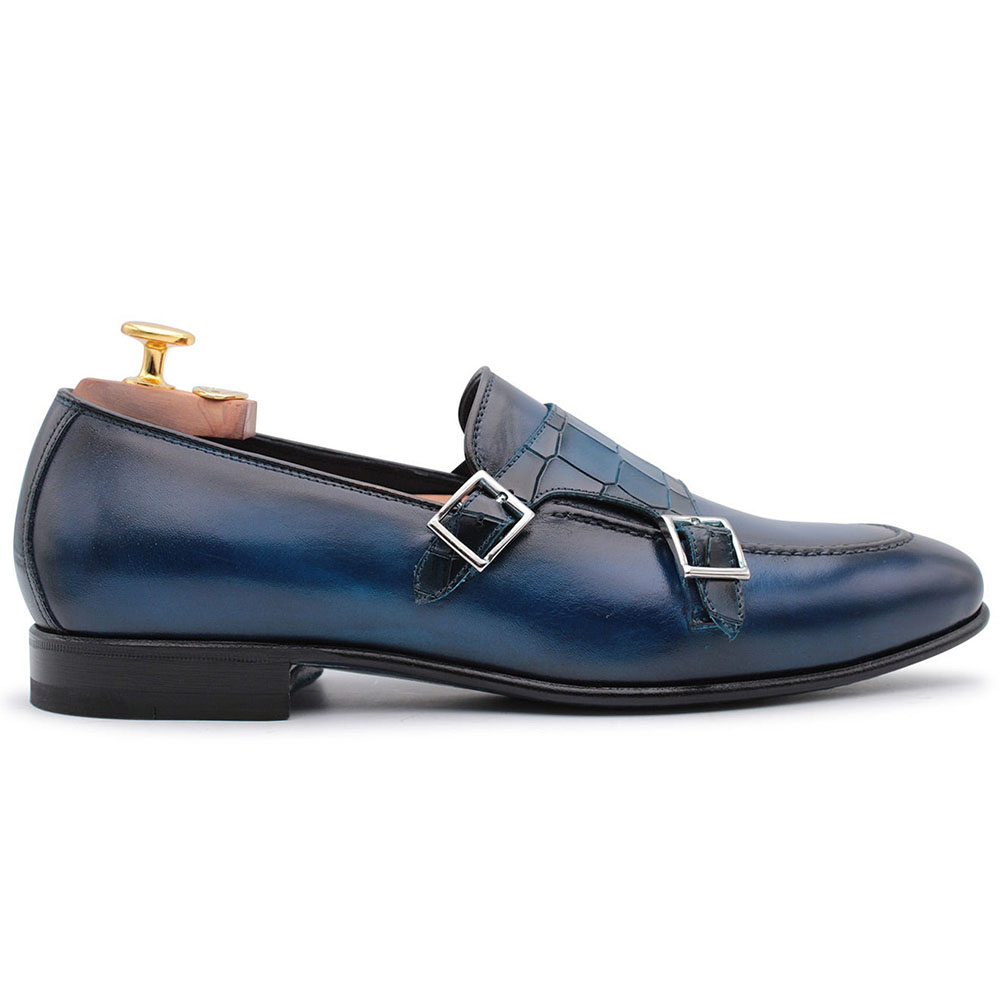 Harris Shoes 1913 Leather Double Monkstrap Loafers Blue Image