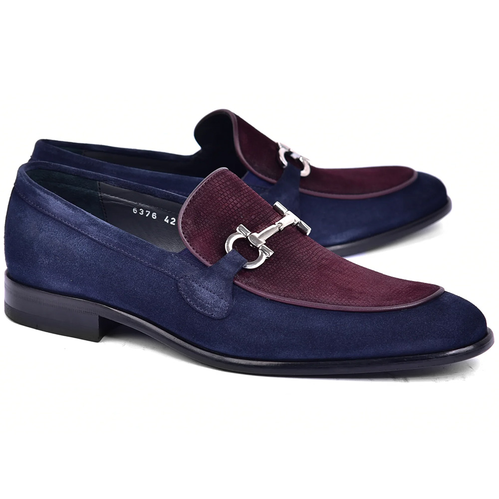 Corrente C11107-6376S Two Tone Suede Bit Loafers Navy / Burgundy Image