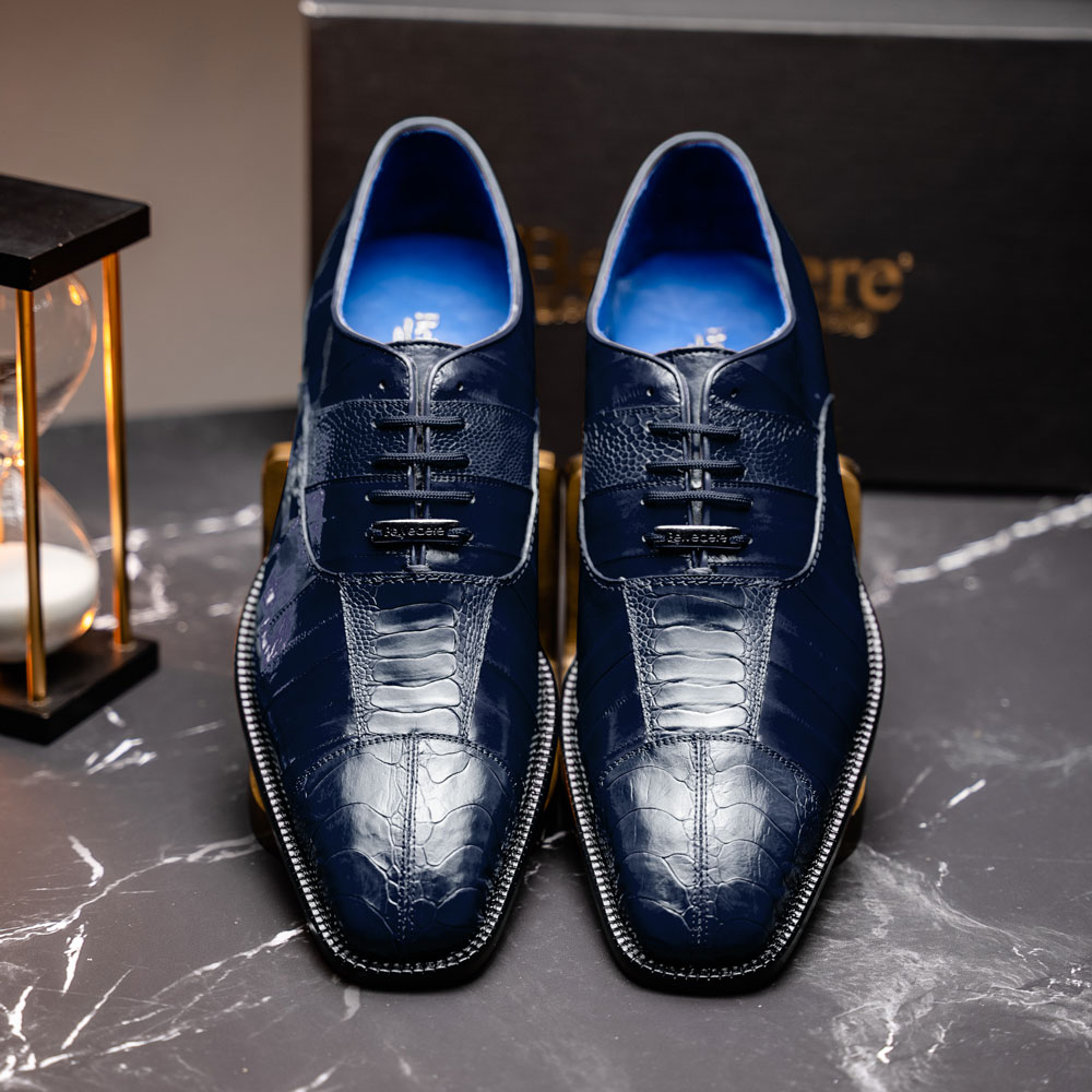 Belvedere Siena Ostrich Lace Up Shoes Navy