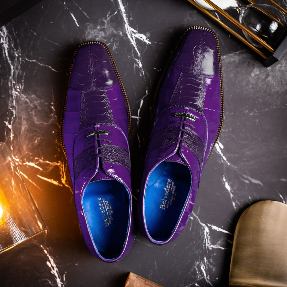 Belvedere Mare Ostrich/Eel Shoes Purple | MensDesignerShoe.com