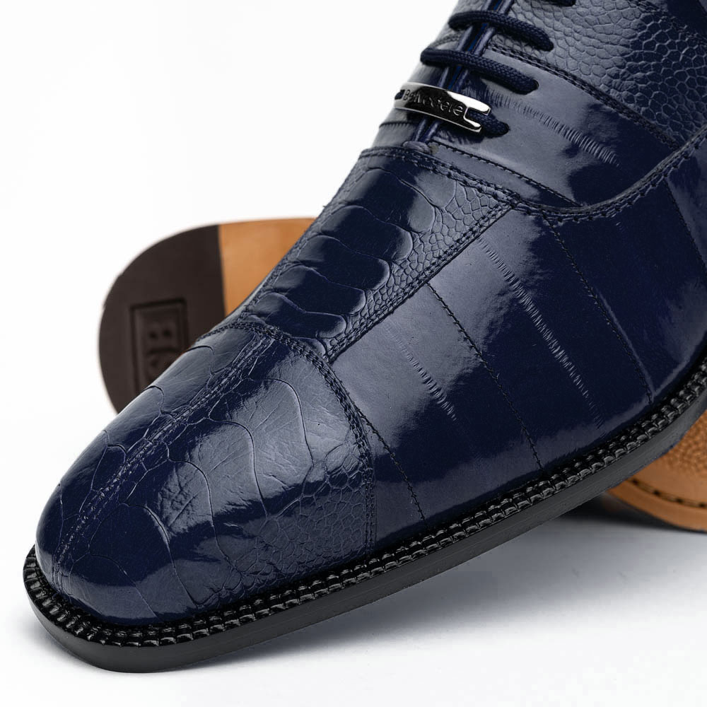 Belvedere Cava Navy Blue Genuine Ostrich/Eel Shoes - $339.90 :: Upscale  Menswear 