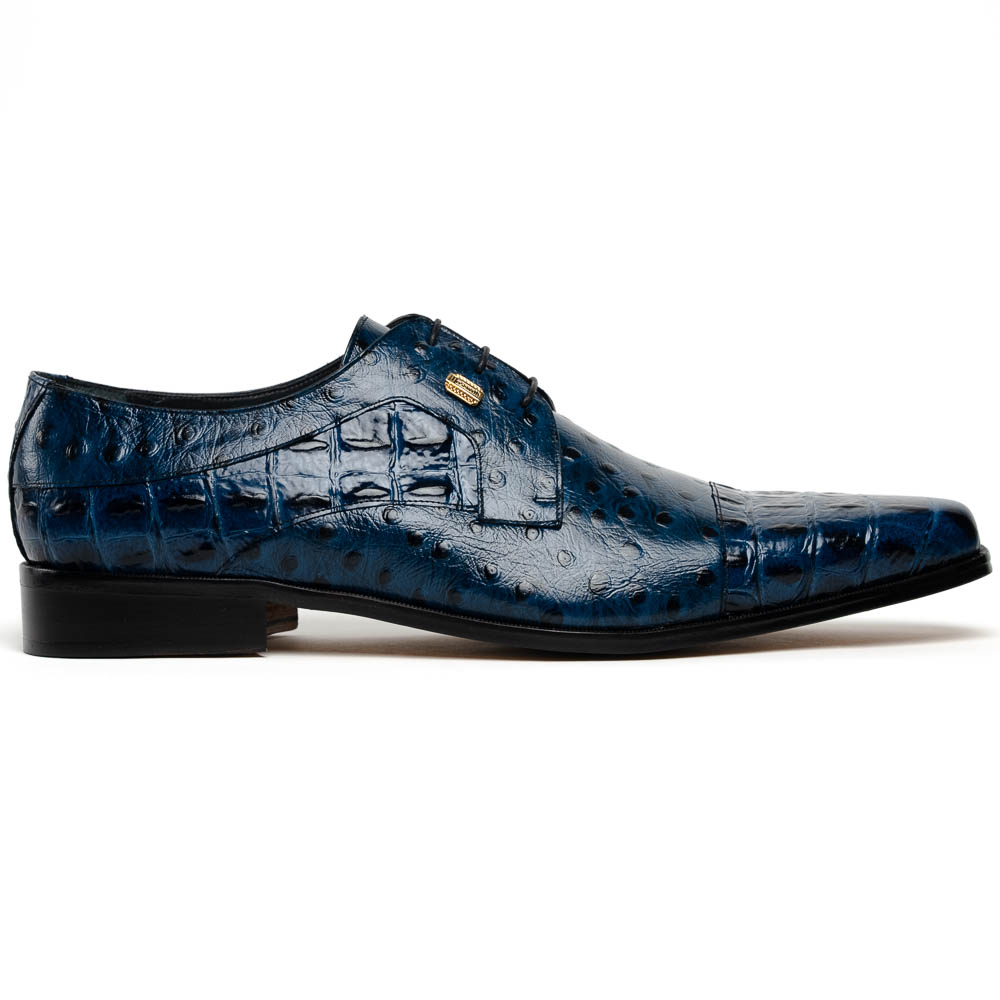 Maseratti Assenzio 3012 Embossed Crocodile & Ostrich Derby Shoes Blue Image