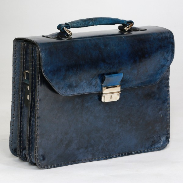 Massimiliano Stanco Barbera Hand Antiqued Gusset Briefcase Cobalt Blue Image