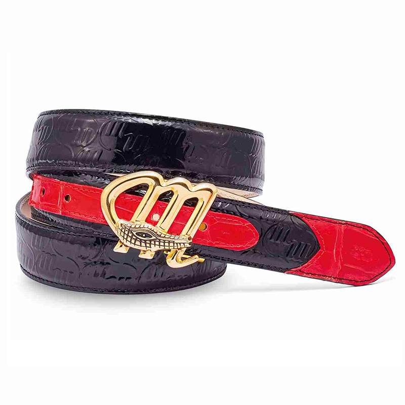 Mauri 0100 35 Baby Crocodile / Patent Embossed Belt Black / Red / Gold (Special Order) Image