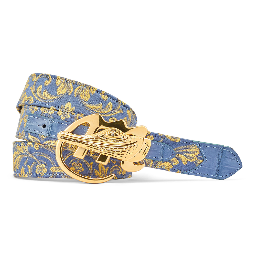 Mauri 0100/35 Croc & Gobelins Fabric Belt New Blue Image