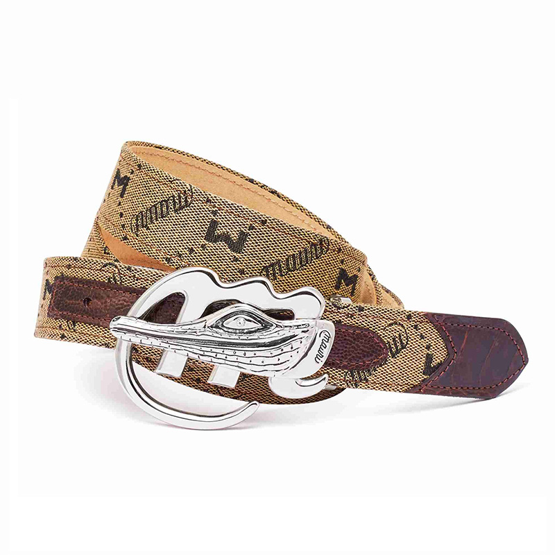 Mauri 0100 35 Ostrich Leg / Fabric Belt Rust / Taupe (Special Order) Image