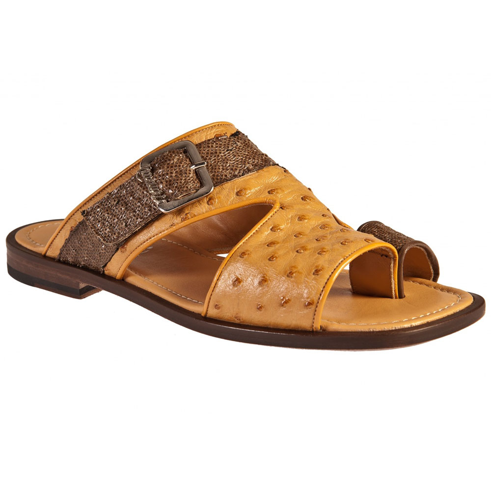 Mauri 1263/3 Ostrich / Embossed Karung Bolle Bajo Sandals Tabac (Special Order) Image