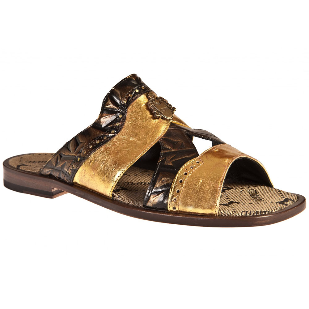 Mauri 1858/2 Ostrich / Fabric Sandals Gold / Scudo Brown (Special Order) Image
