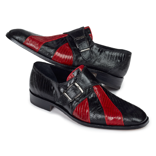 Mauri 2536 Orchestra Lizard Monk Strap Shoes Black / Red (Special Order) Image