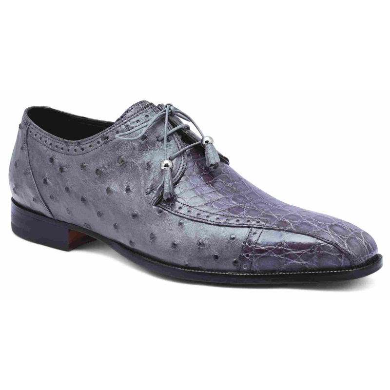 Mauri 3058 Duke Crocodile & Ostrich Derby Shoes Medium Gray (Special Order) Image
