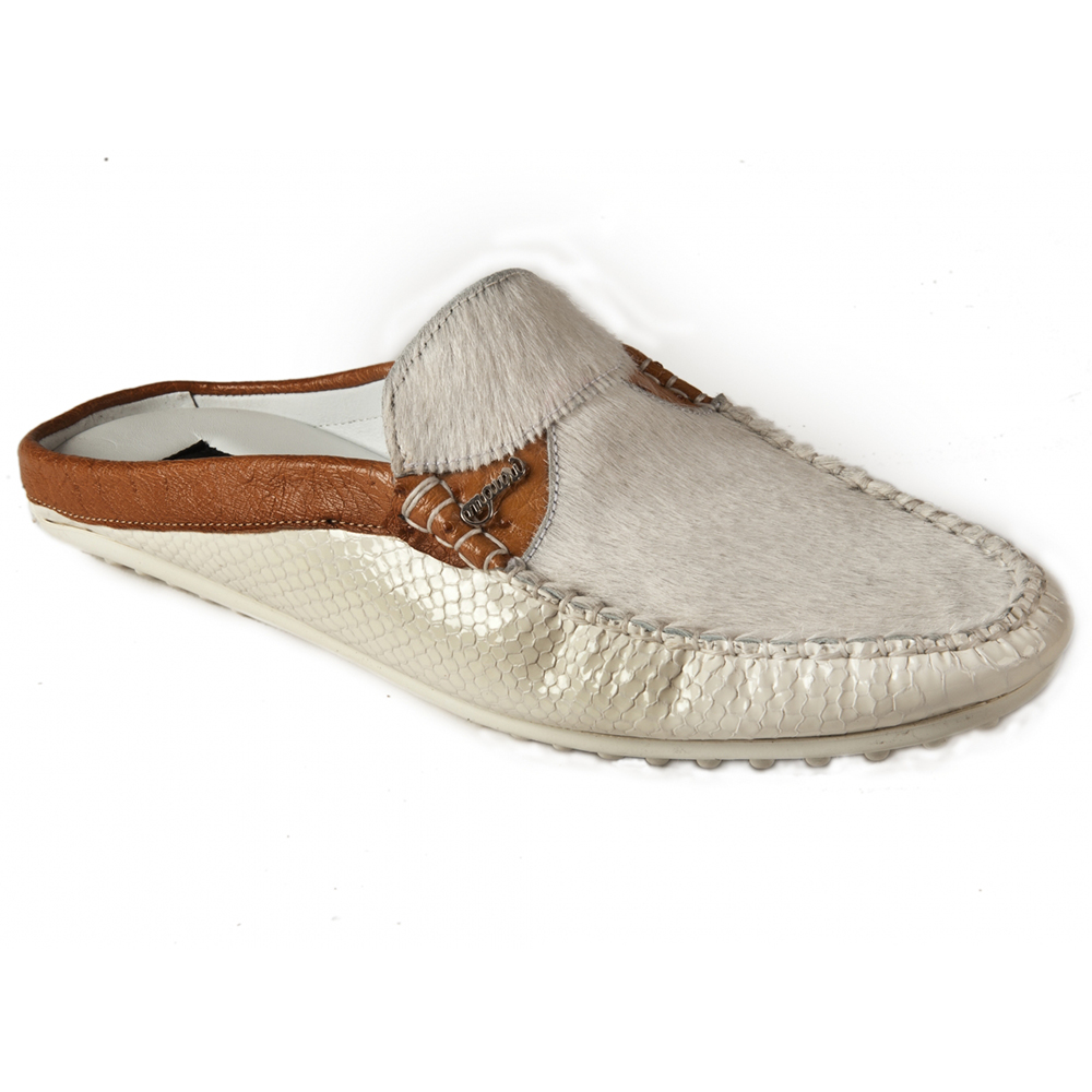 Mauri 3484 Leather / Ostrich / Pony Half Shoes Tan / White (Special Order) Image