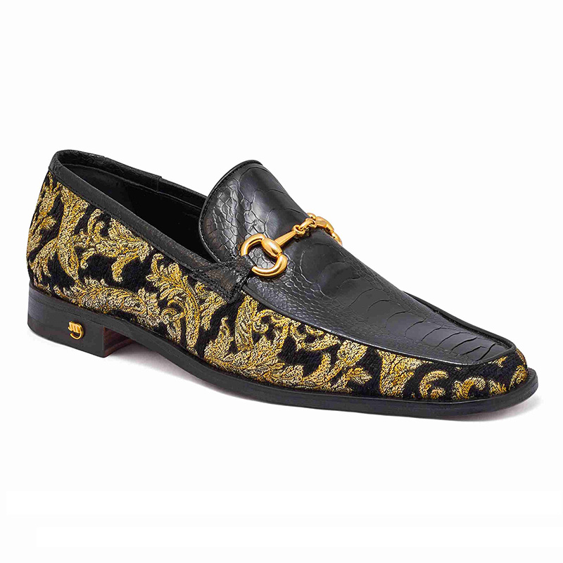 Mauri 4938 Ostrich Leg / Didier Fabric Loafer Black / Gold (Special Order) Image