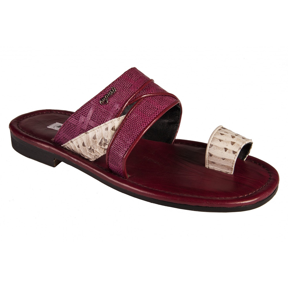 Mauri 5142 Whips / Karung Embossed Cornice Sandals White / Bordo (Special Order) Image