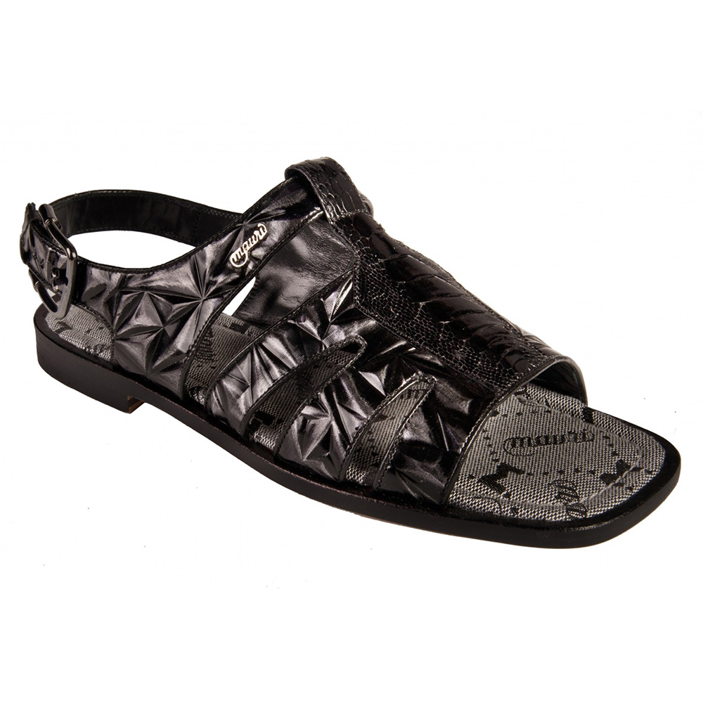 Mauri 5163 Ostrich Leg / Fabric Sandals Black / Scudo Grey (Special Order) Image