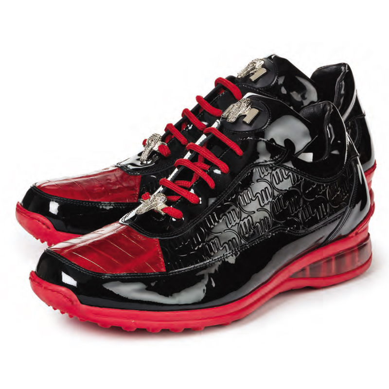 Mauri 8900-2 Bubble Patent Leather Embossed Baby Croc Sneakers Black / Red Image