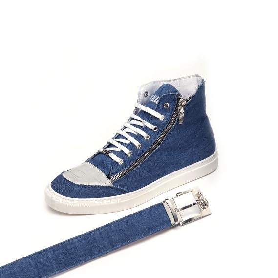 Mauri Enrico M766 Denim & Crocodile Sneakers Blue (Special Order) Image