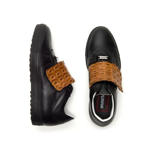 Mauri Irania 8561 Calfskin &amp; Hornback Crocodile Sneakers Black / Cognac (Special Order) Image