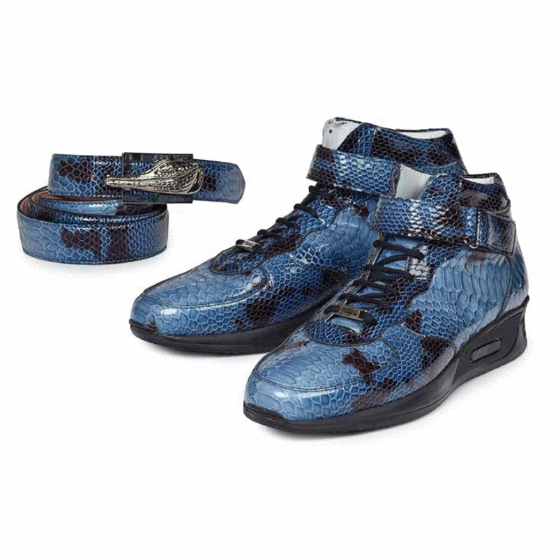 Mauri M764 Patent Python Print High Top Sneakers Blue (Special Order) Image
