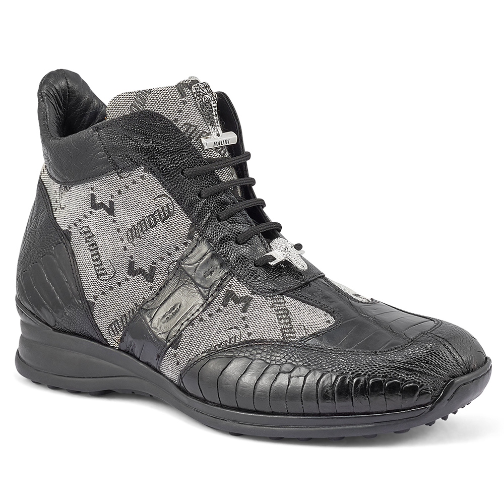 Mauri Signature 8430 Ostrich Leg / Baby Croc & Mauri Fabric Sneakers Black / Grey Image