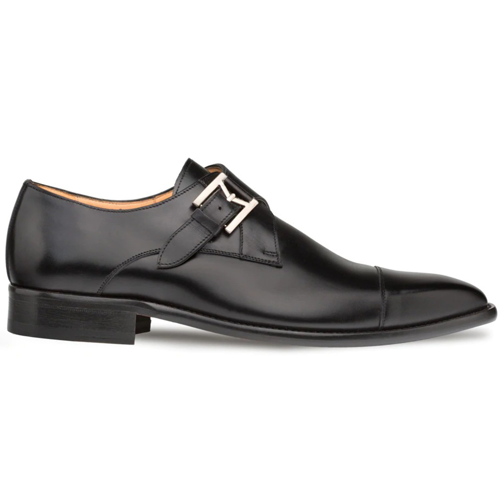 Mezlan Calfskin Cap Toe Monkstrap Shoes Black Image