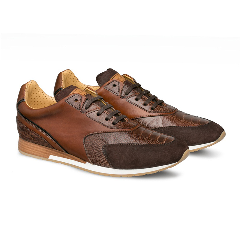 Mezlan Chiron exotic sneakers Dark Brown/Cognac | MensDesignerShoe.com
