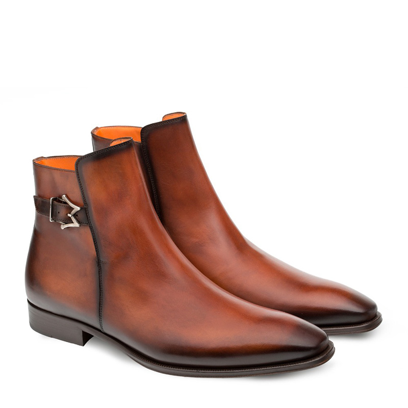 Mezlan Conor Calfskin Zippered Boots Cognac | MensDesignerShoe.com