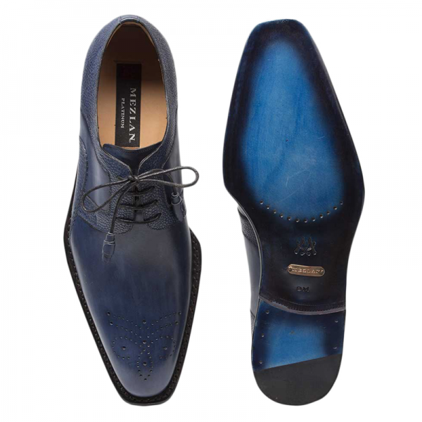 Mezlan Saturno Lace Up Shoes Medium Blue | MensDesignerShoe.com