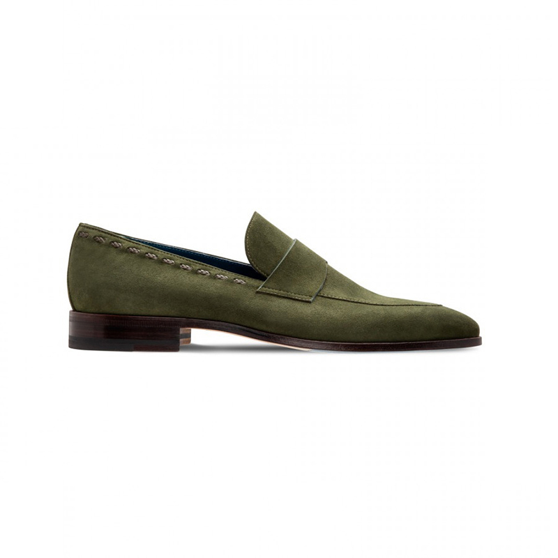 Moreschi 043122A Suede Loafer Shoes Dark Green | MensDesignerShoe.com