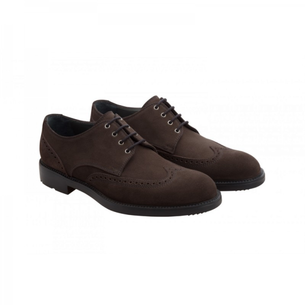 Moreschi Malmo Suede Wing Tip Shoes Dark Brown | MensDesignerShoe.com