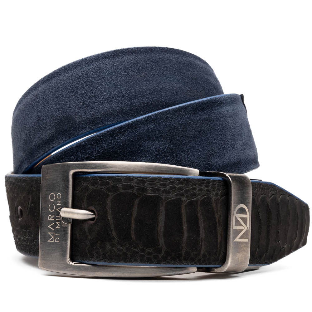 Marco Di Milano Sueded Ostrich & Suede Belt Navy / Black Image