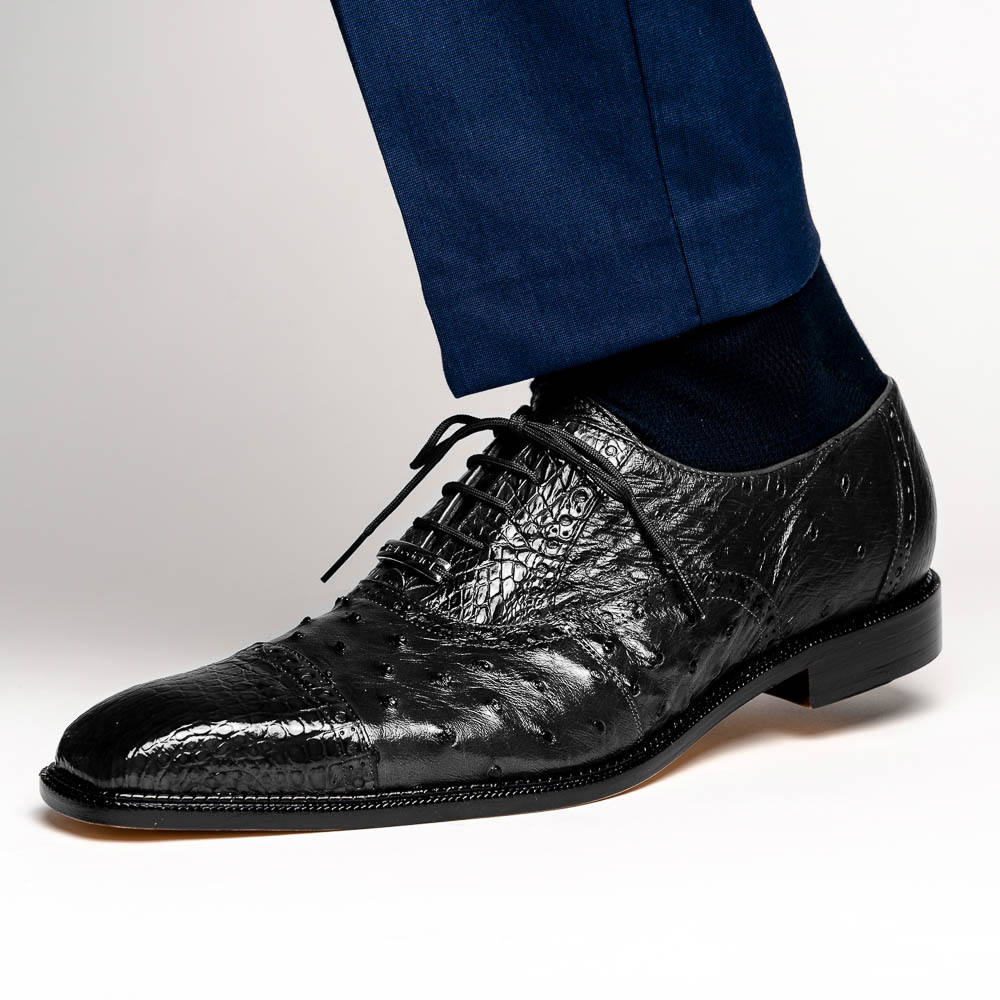 Belvedere Onesto II Ostrich/Crocodile Shoes Black | MensDesignerShoe.com