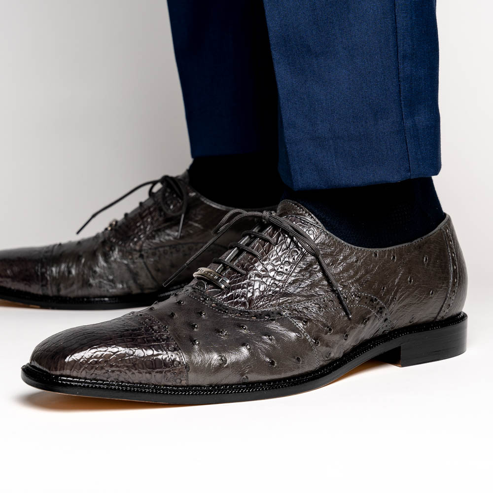Belvedere Onesto II Ostrich/Crocodile Shoes Gray | MensDesignerShoe.com