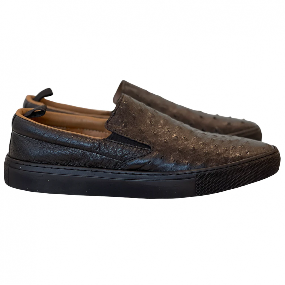Corrente by Pelle Line Grafton P00023 Ostrich Fashion Loafers Black Image