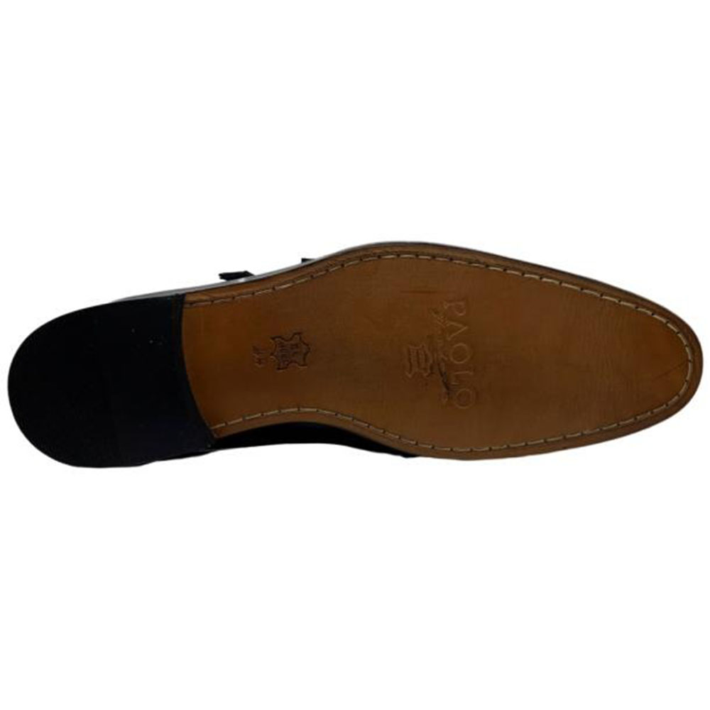 Paolo Shoes Adriano Monk Strap Brogue Shoes Black | MensDesignerShoe.com